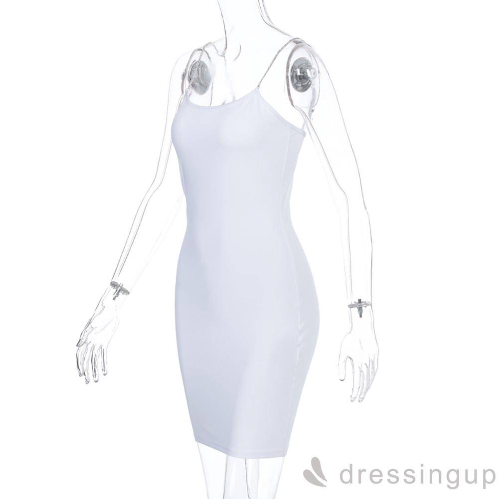 Đầm ôm hai dây lưng trần màu trơn thời trang mùa hè cho nữ