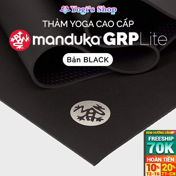 Thảm Tập Yoga Cao Cấp Manduka GRP Lite 4mm Thấm Hút Mồ Hôi, Bám Tốt, Chống Trượt Trong Mọi Điều Kiện - Bản Black (Đen)