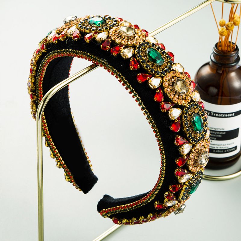 Flgo Băng Đô Nhung Đính Đá Hình Vương Miện Bandana Baroque Bản Rộng H Lấp Lánh Sang Trọng Cho Nữ