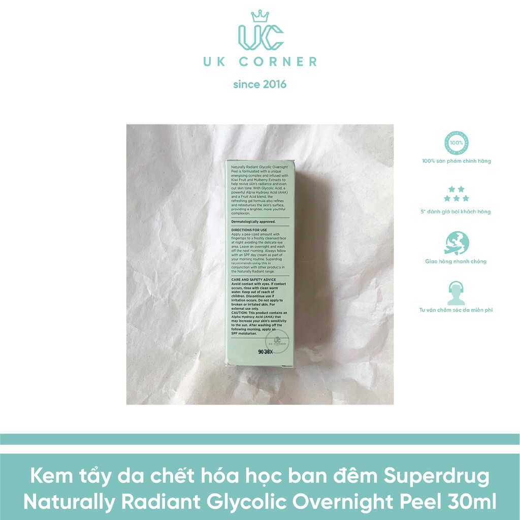 Kem tẩy da chết hóa học ban đêm Superdrug Naturally Radiant Glycolic Overnight Peel 30ml | BigBuy360 - bigbuy360.vn