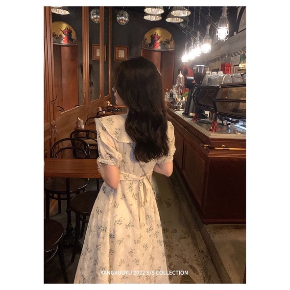 Đầm hoa nhí dáng xoè dài cổ lá sen taobao order