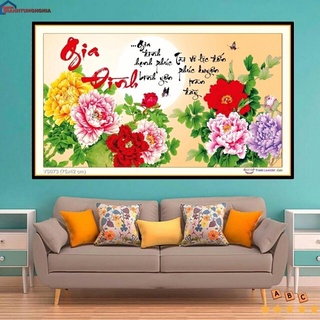 Tranh đính đá VS073 DF126 (75cm x 42cm), tranh thêu chữ thập gia đình hạnh phúc 222974 (60cm x 35cm)
