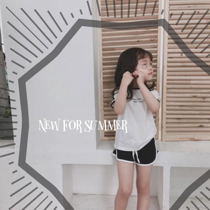 Set áo thun ngắn tay in chữ + Quần short đáng yêu cho bé gái