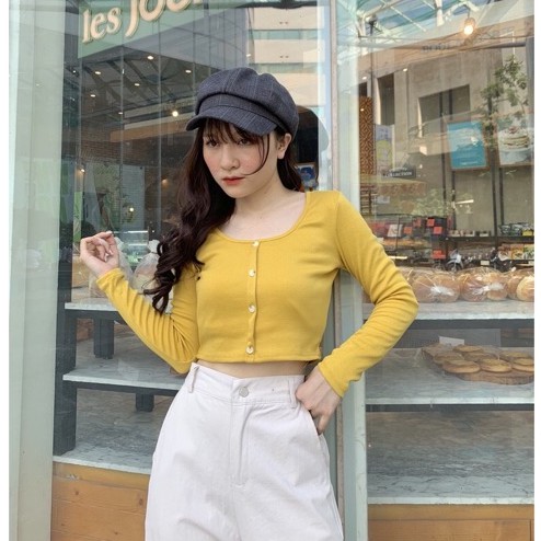 [Rẻ Vô Địch] Áo kiểu cổ V phối nút tay dài sexy