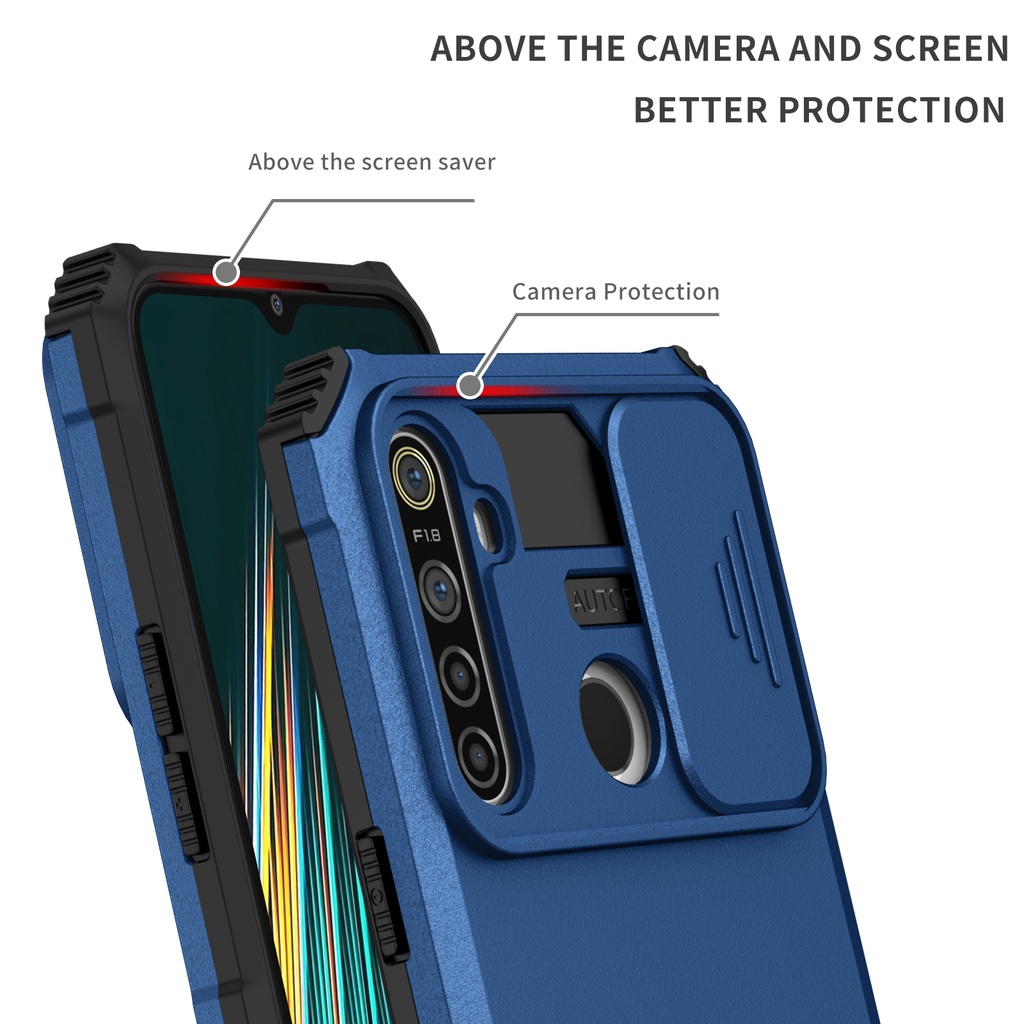 Ốp Điện Thoại Nhựa Cứng Có Giá Đỡ Dạng Đẩy Bảo Vệ Camera Cho OPPO Realme 9i / 7i / 5 / 5i / 5s / 6i / C17