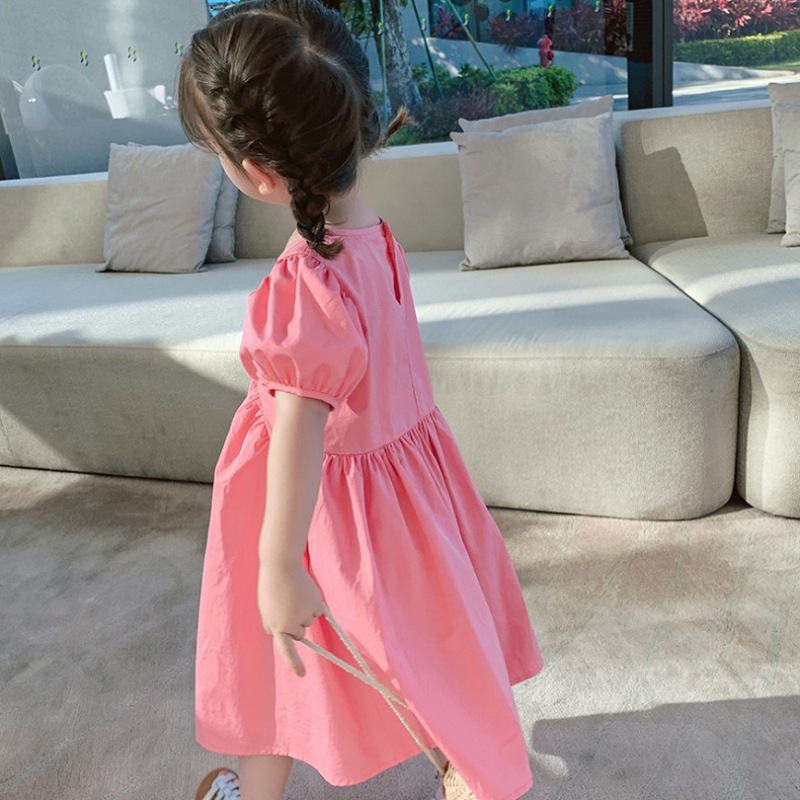 Đầm Công Chúa Mùa Hè Tay Phồng Cổ Tròn Bằng Vải Cotton Thời Trang Hàn Quốc Cho Bé Gái