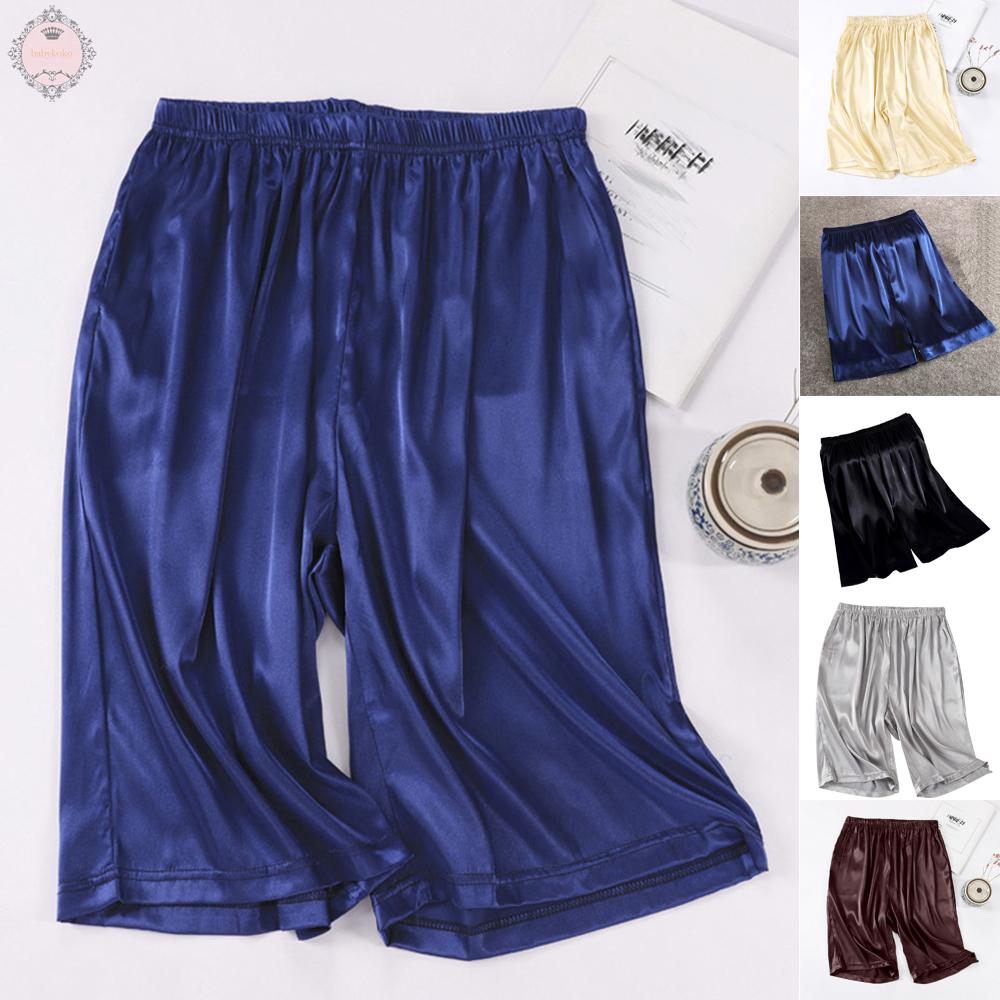 Quần short mặc ngủ kiểu quần boxer rộng rãi bằng vải lụa satin thoải mái cho nam