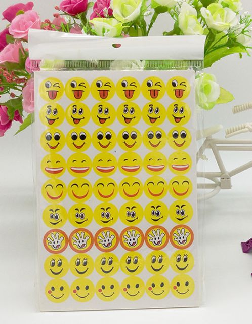 Sticker các mẫu (10 tấm), ngôi sao, mặt cười, táo