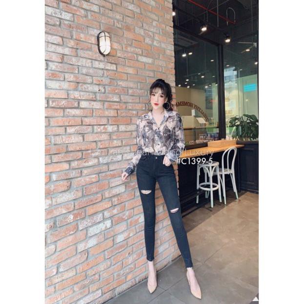 Quần jean nữa rách gối tua chân