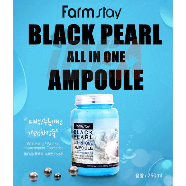 FARM STAY Black Pearl All In One Ampoule 250ml Anti-Aging Essence với collagen chuyên sâu tinh chất ngọc trai làm trắng Nuôi dưỡng và trẻ hóa làn da Venzen