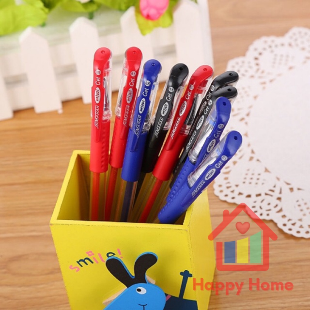 Bút bi nước văn phòng mực đen đều nét đẹp Happy Home