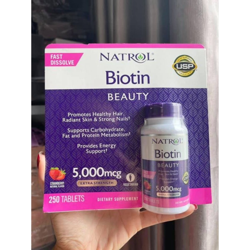 Viên uống hỗ trợ mọc tóc Natrol biotin beauty 5000mg