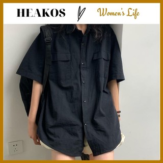 Áo sơ mi nữ kiểu tay lỡ màu trắng học sinh, công sở HEAKOS