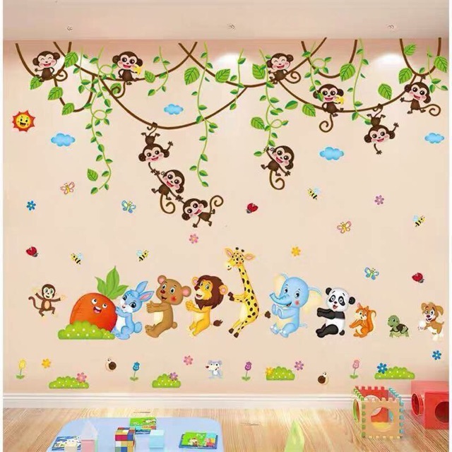 BỘ COMBO DECAL GHÉP ĐÔI TRANG TRÍ - Cà Rốt 01 và Dây Leo Khỉ -2 tấm