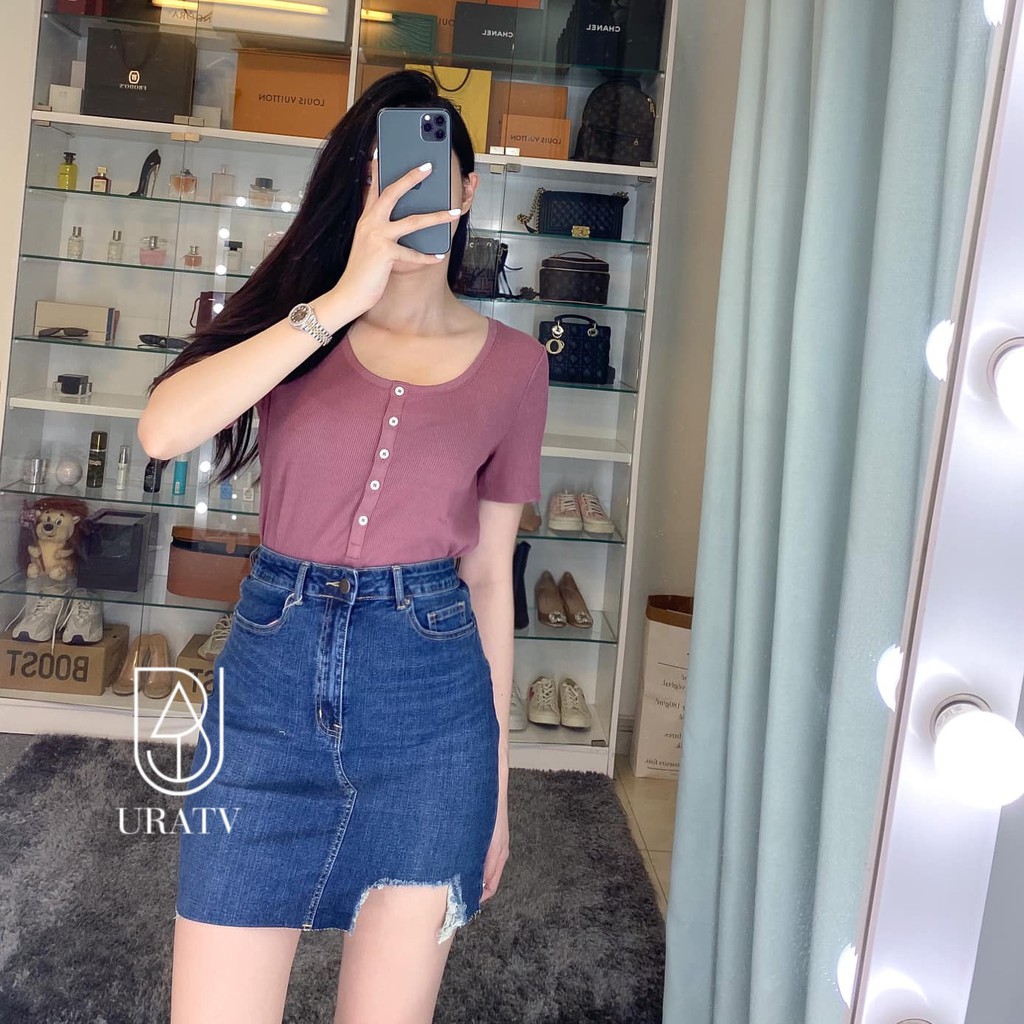 [FREESHIP - ẢNH CHÍNH CHỦ] Chân váy denim rách line Hana 245