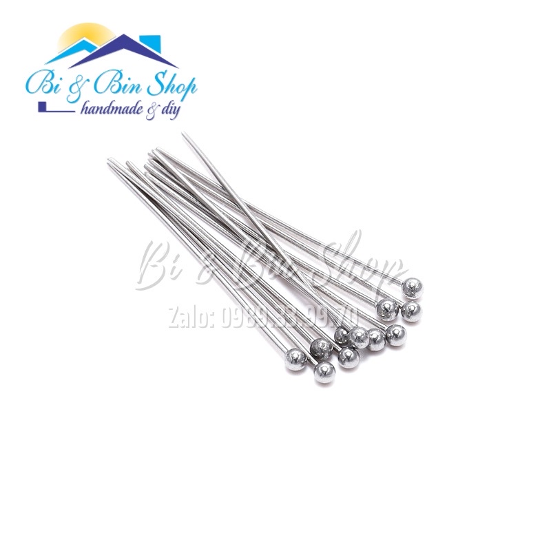 20 Cái Đinh Xỏ Inox Đế Hạt Tròn Dùng Làm Trang Sức Handmade