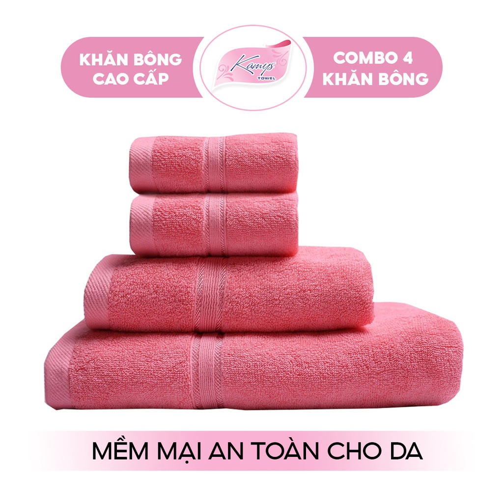 Combo 4 Khăn Tắm Gội Mặt Cao Cấp Kamys Towel 100% Cotton Siêu Thấm Hút, Không Sổ Lông, Không Phai Màu