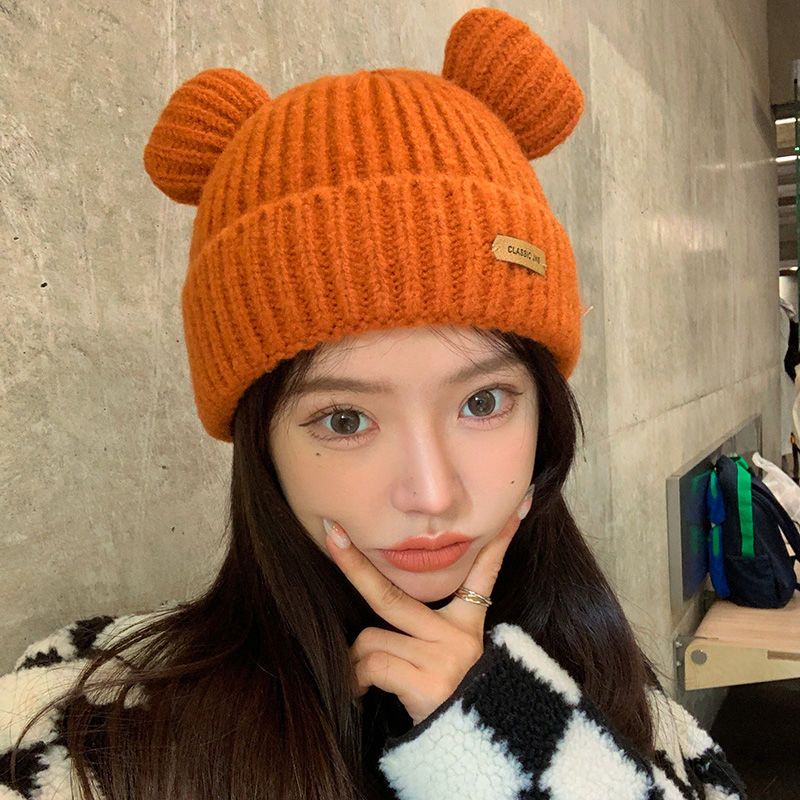 Mũ Len Dệt Kim Dày Dặn Đính Tai Thỏ Dễ Thương Xinh Xắn Thời Trang Thu Đông Nhật Bản Cho Nữ