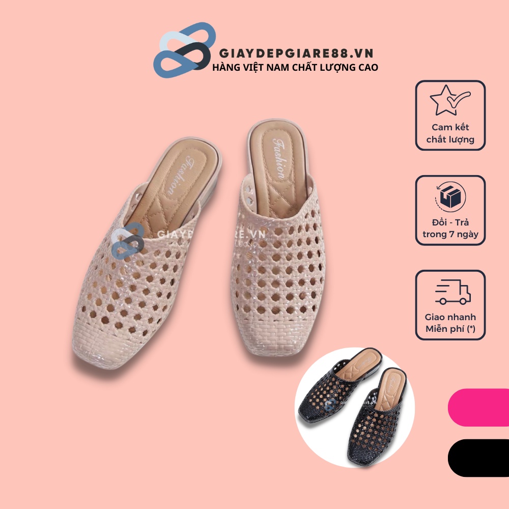 Dép sục nữ Giaydepgiare88 mũi vuông đế thấp nhựa dẻo lỗ êm chân siêu bền nhẹ ôm chân đi trời mưa
