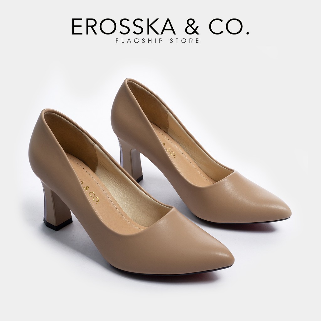 Giày cao gót Erosska thời trang mũi nhọn gót vuông kiểu dáng cơ bản cao 7cm màu nude _ EP007