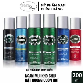 (Hàng EU) Xịt thơm khử mùi toàn thân nam Brut 200ml Original Musk Attraction Ocean Sport Style hương nước hoa cổ điển