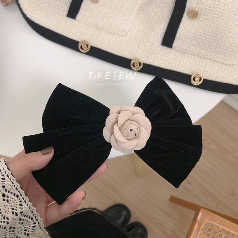 DREJEW Kẹp tóc đính nơ vải họa tiết hoa phong cách Hàn Quốc đơn giản thời trang mùa xuân