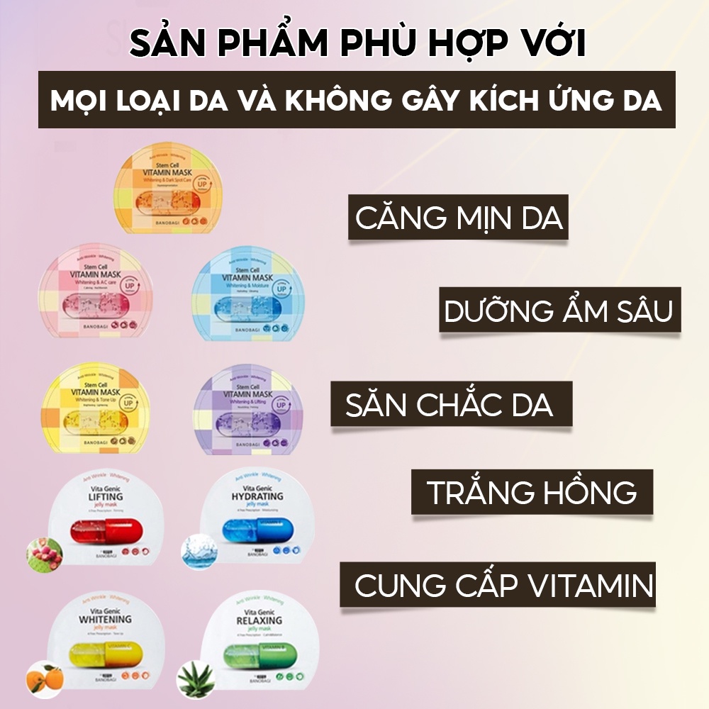 Hộp 10 Túi Mặt nạ giấy dưỡng da Banobagi Vita Genic Jelly Mask Hàn Quốc 30ml x10 giúp da mềm mại trắng sáng tự nhiên