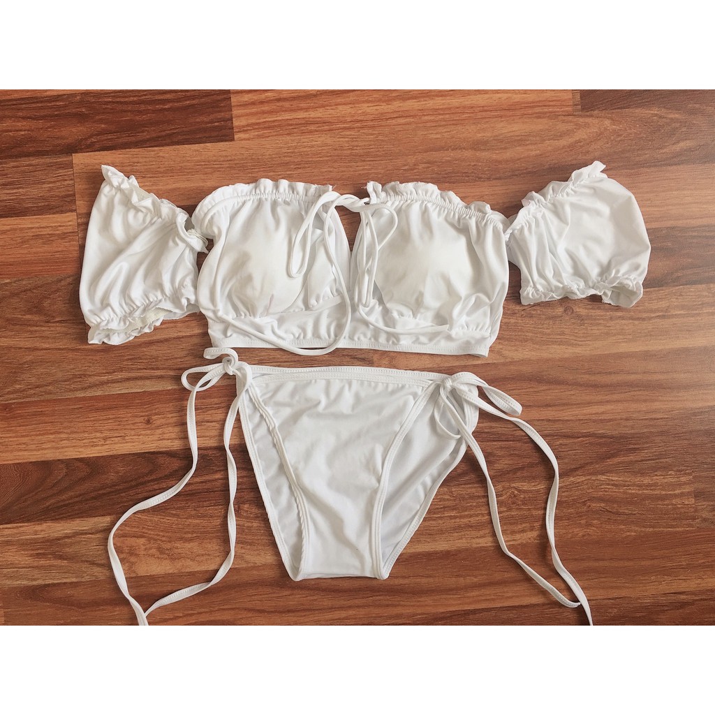 Bikini, Đồ Bơi Đi Biển Hai Mảnh Tay Phồng Trắng Hiền Hồ KG1288 ODERI