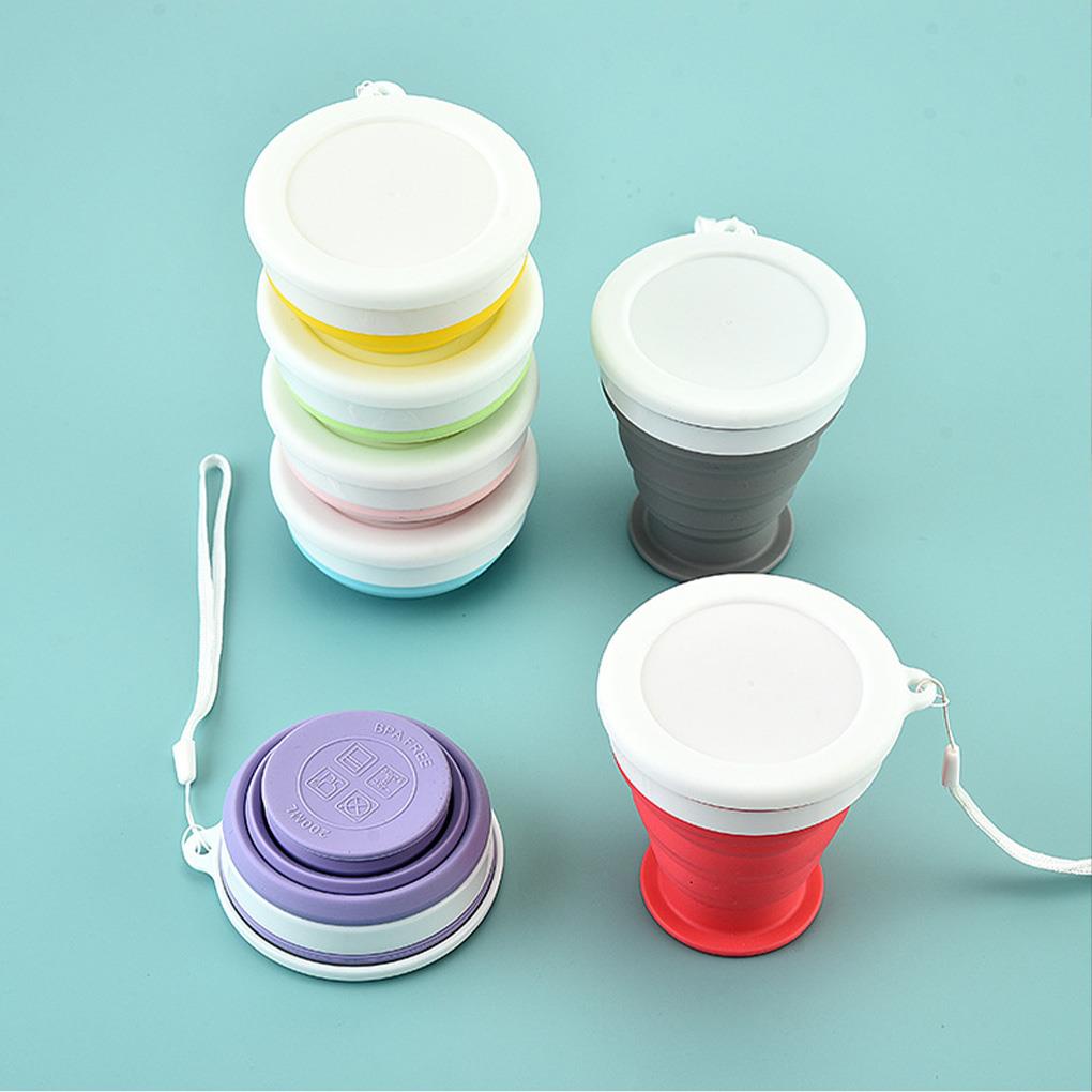 Cốc Uống Nước Bằng Nhựa Silicone Có Thể Thu Gọn Kèm Nắp Đậy Tiện Lợi