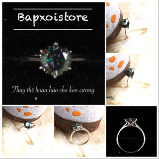 Kim cương Moissanite - Nhẫn kim cương Moissanite Đen xanh 8,1ly ĐỘC ĐÁO (khách cần kiểm định thêm 300k); chất liệu bạc Ý