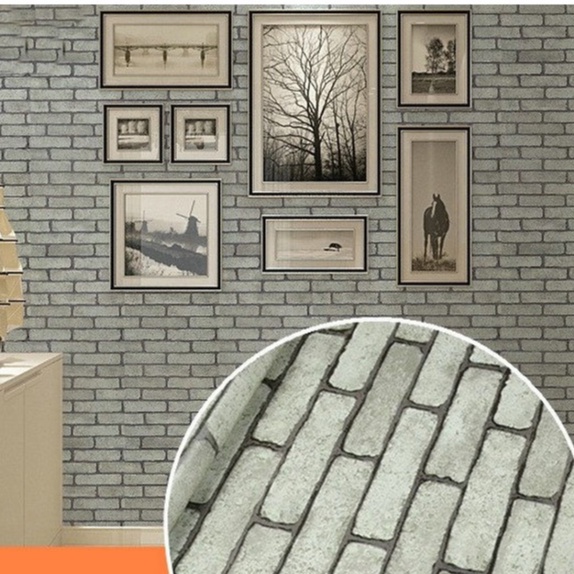 Decal giấy dán tường gạch xám rêu khổ rộng 0.45m