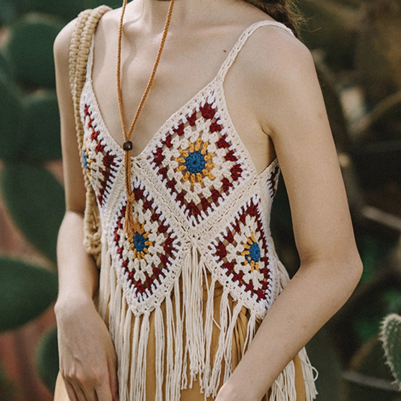 Áo Lửng Nữ Không Tay Cổ Chữ V Thời Trang Boho