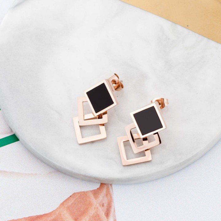 Bông Tai 3 Hình Vuông Titan Cao Cấp TT 1518