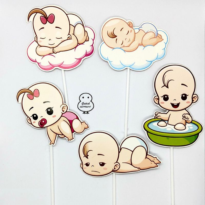 Set cắm giấy baby, em bé trang trí bánh kem, thôi nôi cho bé, topper cake