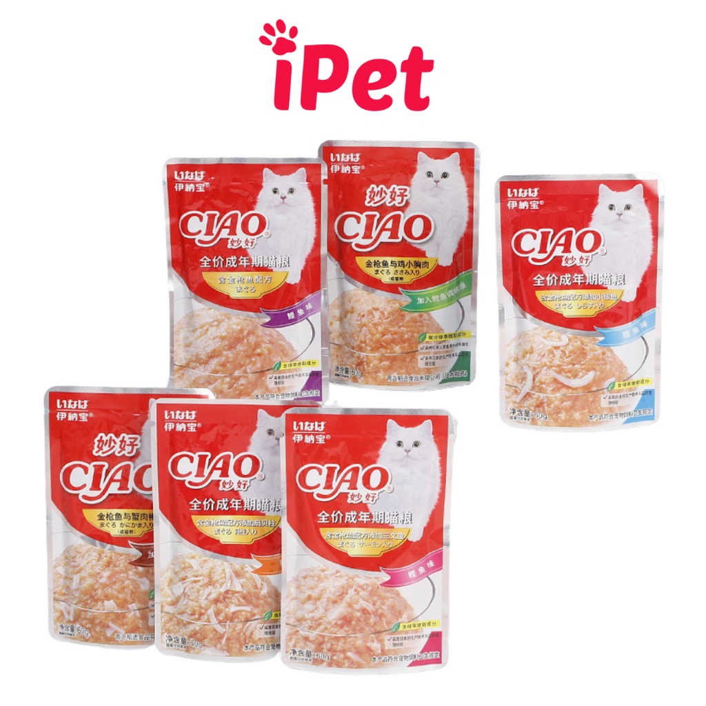 Thức Ăn Cho Mèo Pate Ciao Gói 60g - Đồ Ăn Cho Mèo Dạng Súp Uớt - iPet Shop