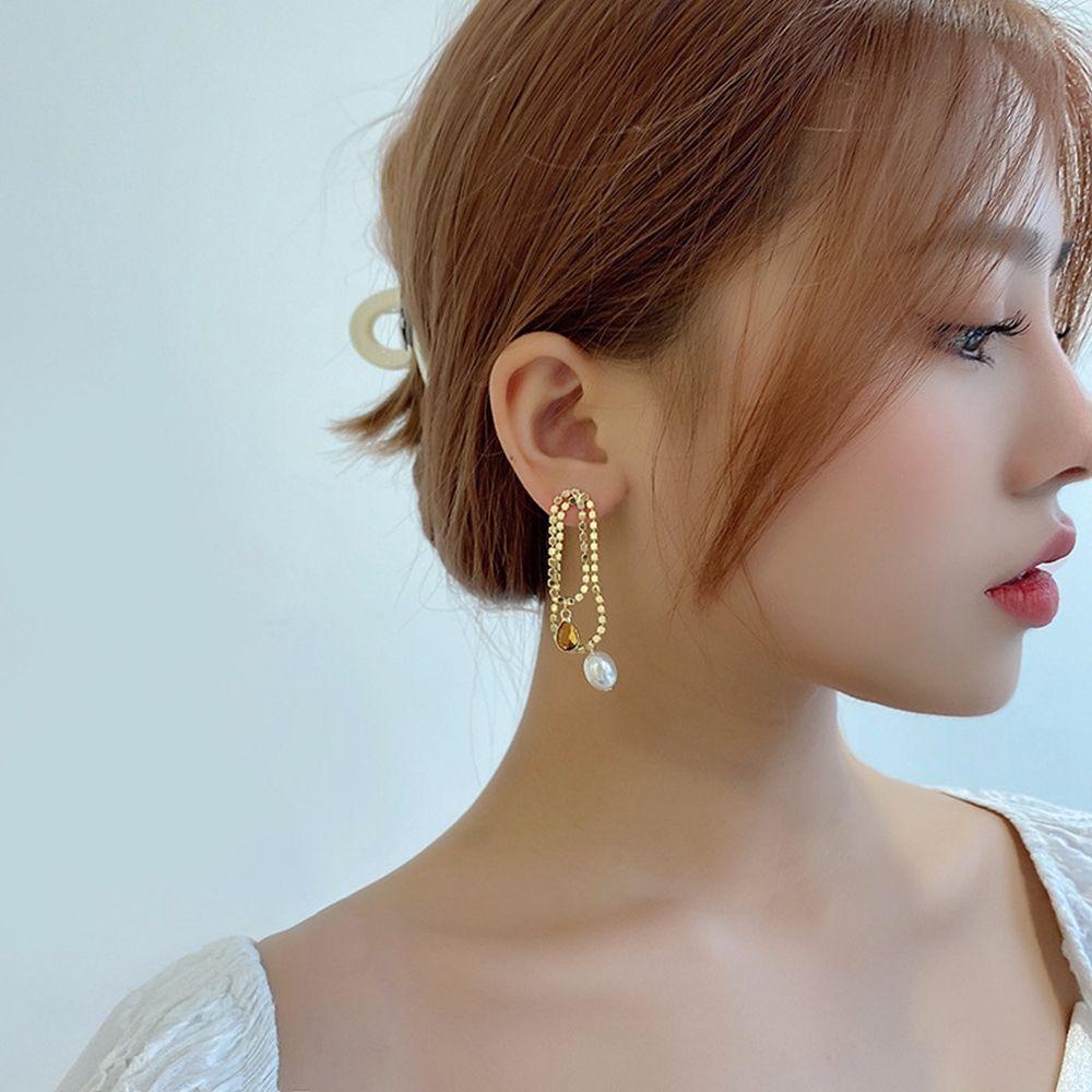 JARRED Bông Tai Hợp Kim Dáng Dài Kiểu Hình Học Đơn Giản Phong Cách Hàn Quốc