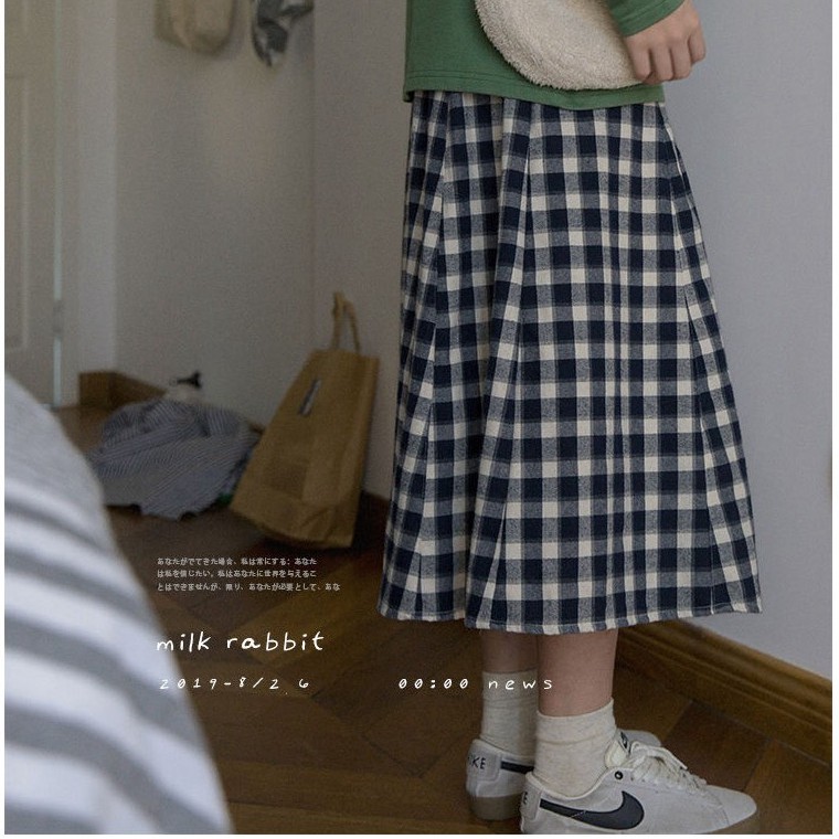 Chân váy dài chất vải thô Quảng Châu dáng suông vintage kẻ ô vuông phong cách Hàn Quốc. [Ảnh thật/Video] | BigBuy360 - bigbuy360.vn