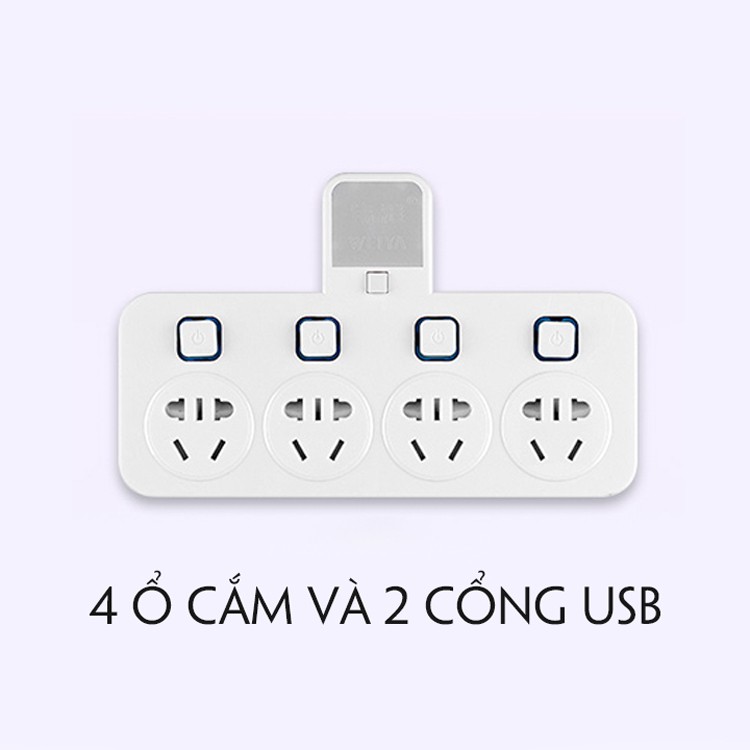 Ổ cắm điện đa chức năng  FREESHIP  tích hợp 4 ổ cắm và 2 cổng sạc USB có đèn ngủ báo sáng