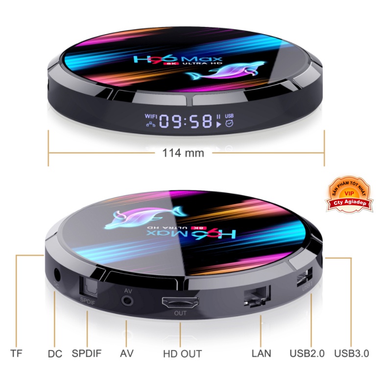 Tvbox H96max tròn 4G 8K + Điều khiển giọng nói Siêu xịn