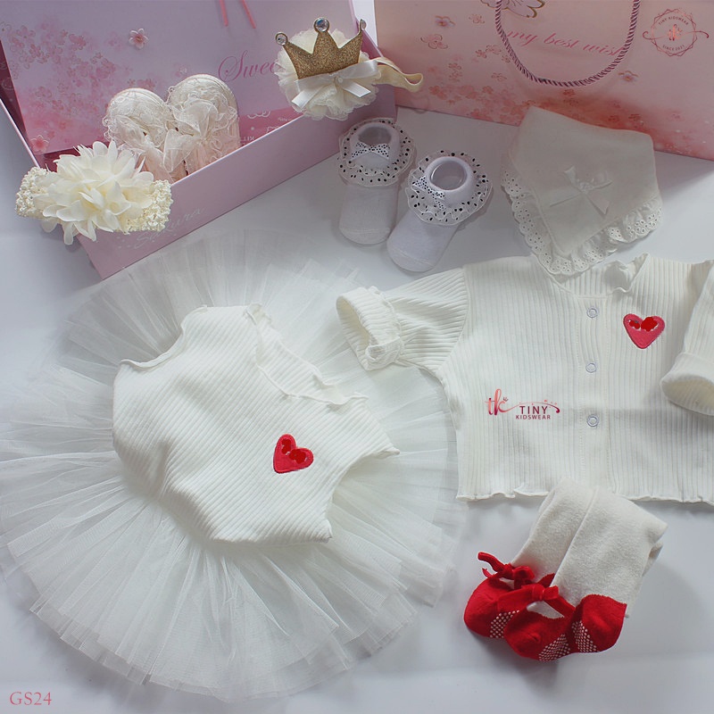 Váy công chúa đầy tháng, thôi nôi, đầm sát nách kèm áo khoác cardigan mỏng cho bé gái từ 5-11kg [GS24]