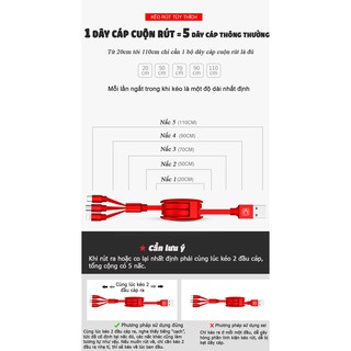Cáp sạc nhanh đa năng cuộn rút CAFELE 3 in 1 (/Micro USB/Type C)