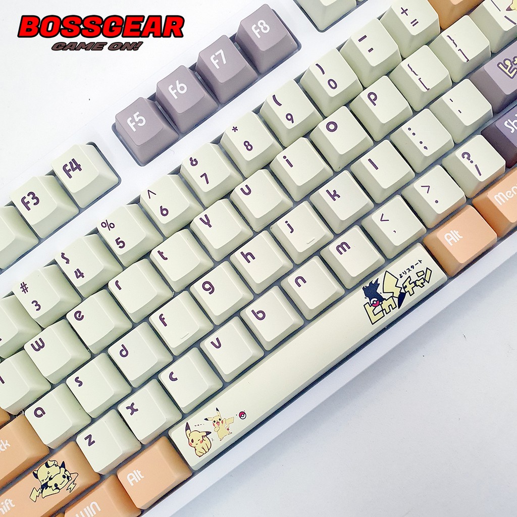 Keycap 108 Phím PBT Dye Sub Pikachu 5 mặt cực đẹp ( Thick PBT, OEM Profile, Ansi Layout)