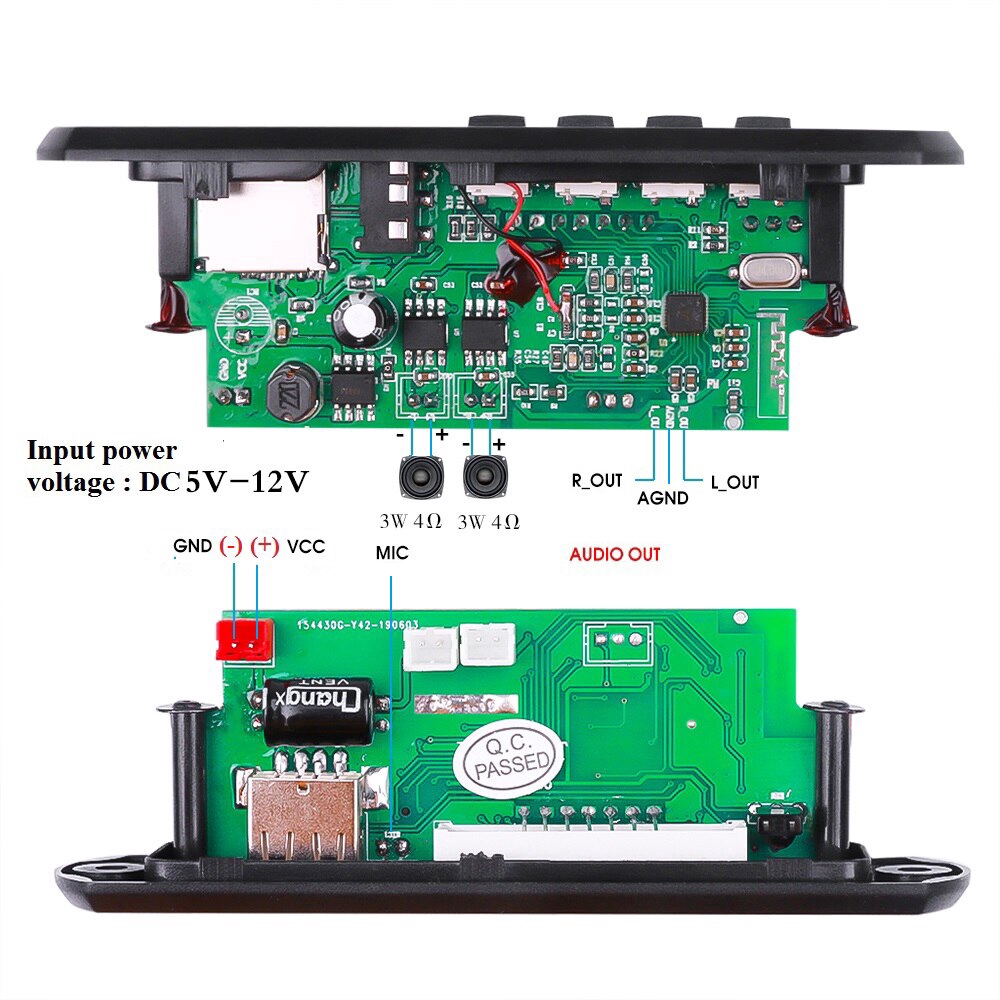 Mạch giải mã máy nghe nhạc Mp3 5V 12V hỗ trợ Bluetooth 5.0 màn hình màu cao cấp