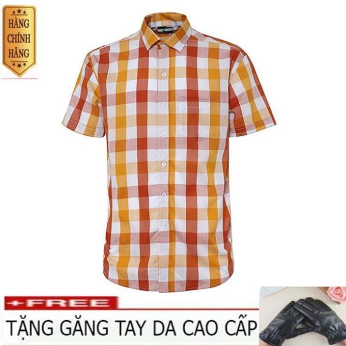 Áo Sơ Mi Nam Ngắn Tay Sọc Caro GABO SMI025 - Tặng 1 Găng Tay Da Cao Cấp hàng vnxk
