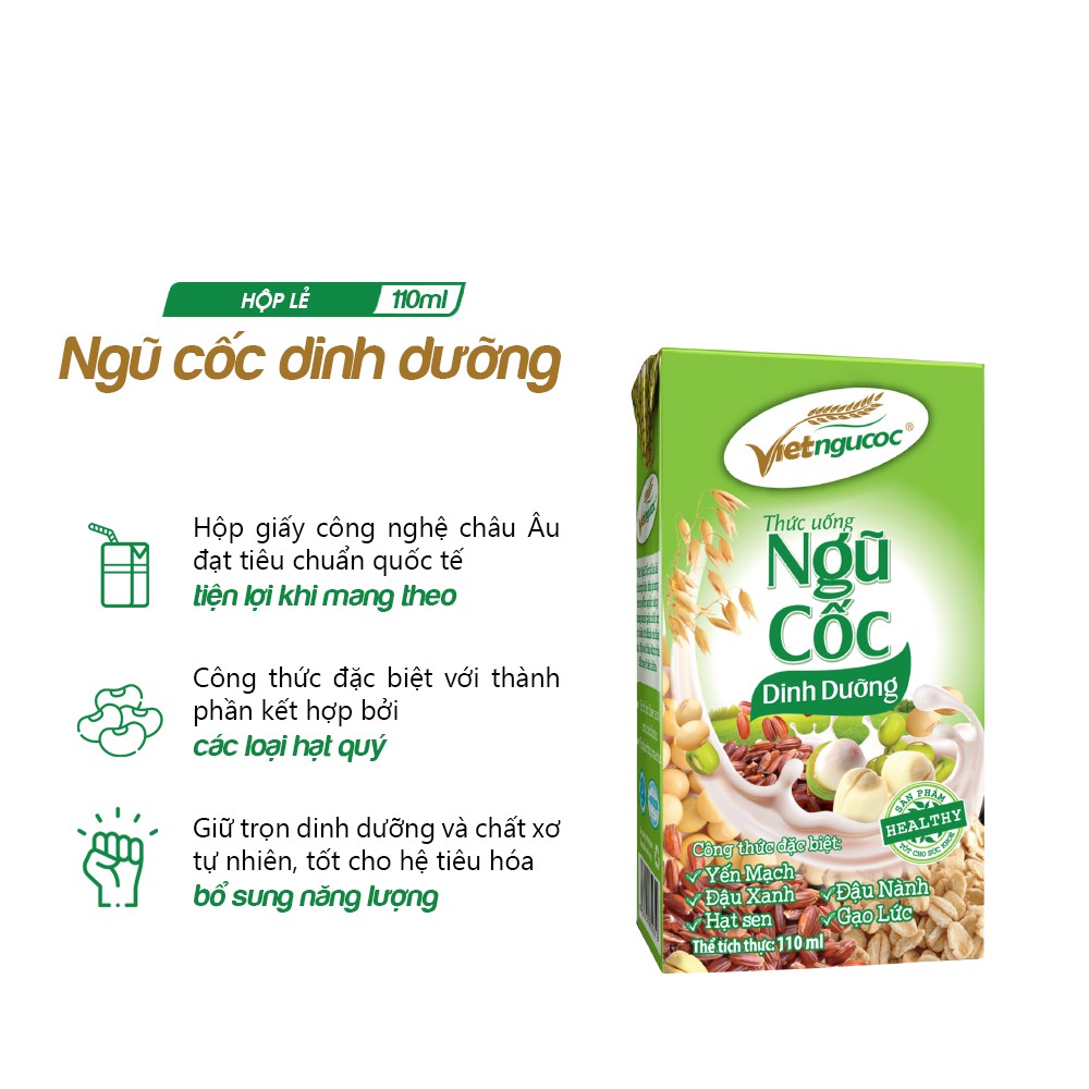 Thức uống Ngũ cốc dinh dưỡng Việt Ngũ Cốc lốc 4 hộp - 110ml/hộp