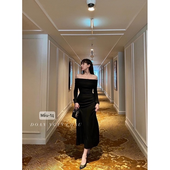 Váy len tăm trễ vai dáng dài