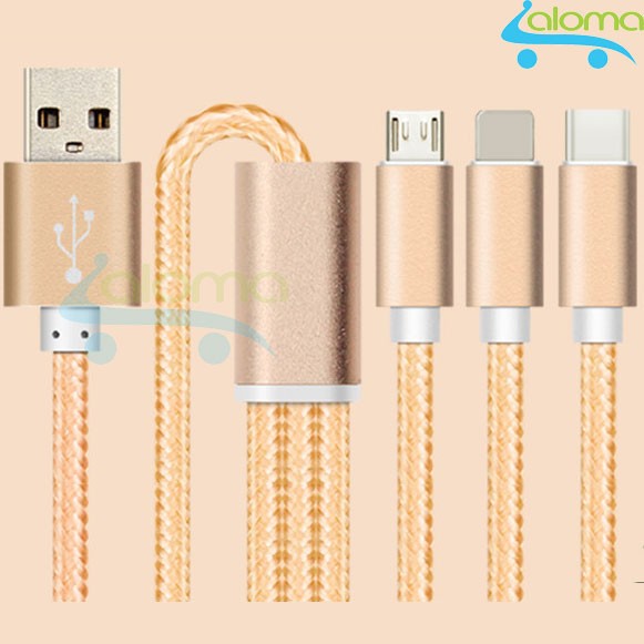 [Mã ELFLASH5 giảm 20K đơn 50K] Cáp sạc 3 trong 1 Lightning, micro USB, type C