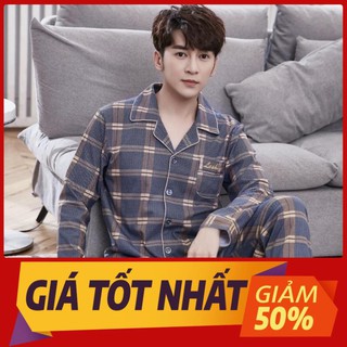 Đồ mặc nhà dài tay nam mã 9903 chất cotton 100% - Đồ bộ Pijama nam cổ V (Hàng có sẵn+Video shop tự quay) đẹp