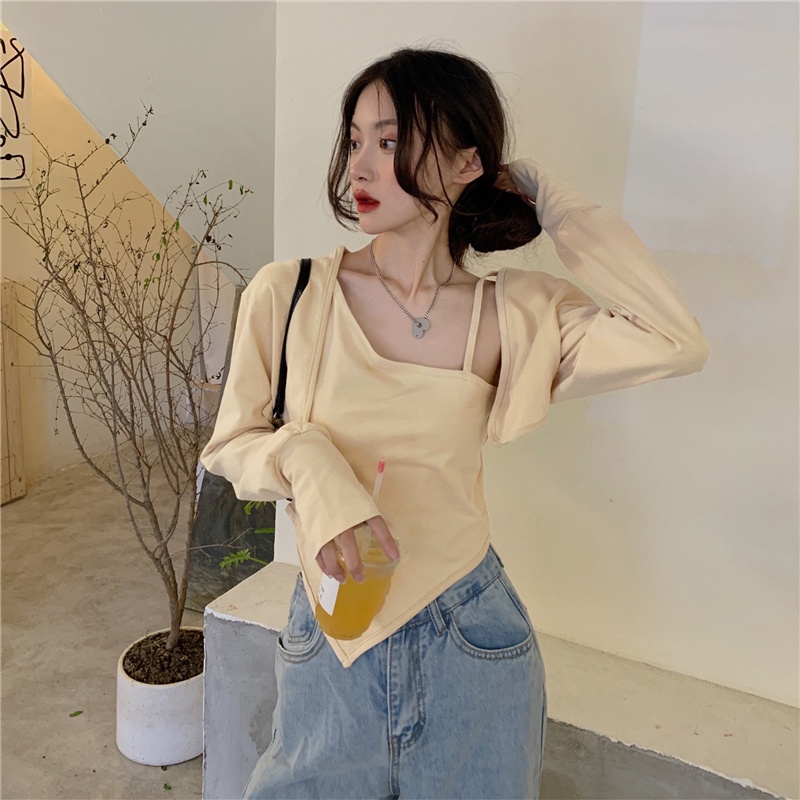 Set áo kiểu hai dây và áo khoác cardigan màu sắc đơn giản thời trang dành cho nữ