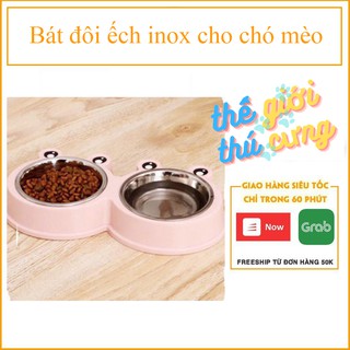 Bát ăn cho chó mèo - Bát đôi ếch inox